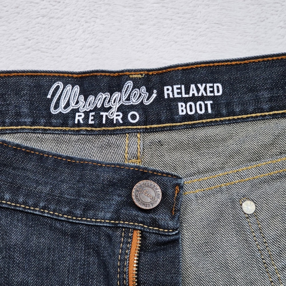 Wrangler Retro Relaxed Bootcut Jeans Mens 40x33 Dark Blue Denim Western Rodeo - Picture 4 of 12